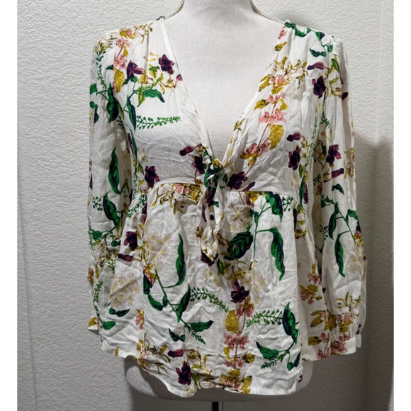 Womens Lucky Brand Floral Flowy Top Size S Small Tie Front Viscose 3/4 Sleeve - Picture 1 of 9